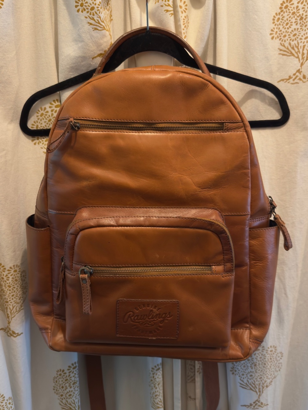 Rawlings Brown Leather Backpack with Front Zip Pocket